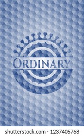 Ordinary blue emblem with geometric pattern background.