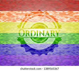 Ordinary emblem on mosaic background with the colors of the LGBT flag