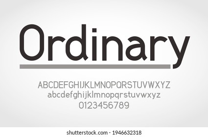 Ordinary font. Uppercase, lowercase letters and numbers in alphabet order