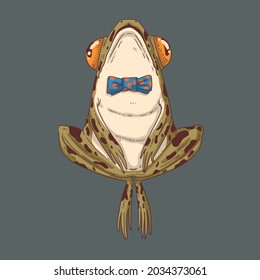 An ordinary forest frog in a bow tie with his head held high