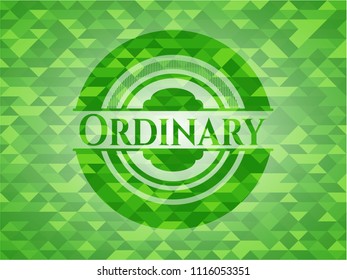 Ordinary green emblem. Mosaic background