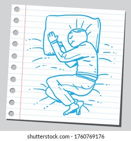 Hombre común en la cama en su pose favorita para dormir. Concepto de sueño saludable.