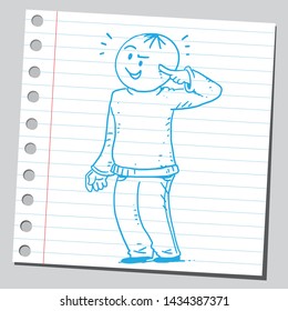 Ordinary guy with finger on his head thinking.