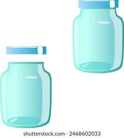 Ordinary kitchen glass jars made of clear glass with and without a lid. Transparent Wall Jars To Insert Your Product Banner. Vector illustration with transparent background 