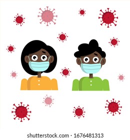 ordinary residents a man and a woman in masks around flying coronavirus danger of infection on a white background vector