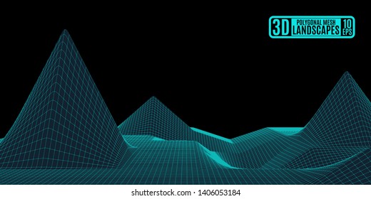 ordinary simple polygonal neon mountains print drawing