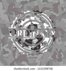 Ordinary written on a grey camouflage texture