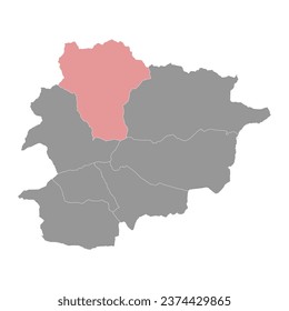 Ordino map, administrative division of the Principality of Andorra.