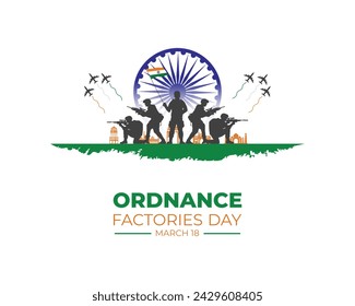 Ordnance Factories Day. 18 March. Holiday concept. Template for background with banner, poster and card. Vector illustration.