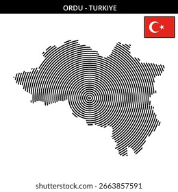 Mapa de Ordu Turquia com linhas concêntricas