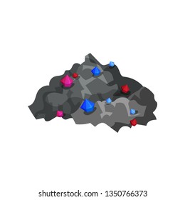 Ore with crystals on white background. Vector flat illustration.