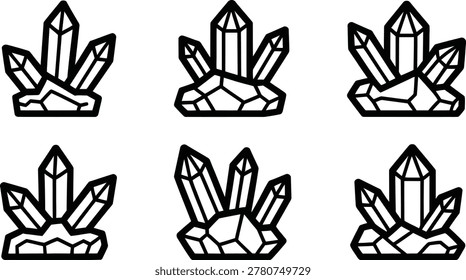 Ore Gem Rock Crystal Quartz Line Art Vector Icon Set