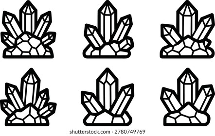 Ore Gem Rock Crystal Quartz Line Art Vector Icon Set