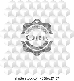 Ore grey emblem with geometric cube white background