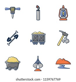 Ore mining icons set. Cartoon set of 9 ore mining vector icons for web isolated on white background