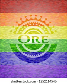 Ore on mosaic background with the colors of the LGBT flag