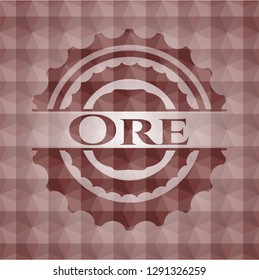 Ore red emblem or badge with geometric pattern background. Seamless.