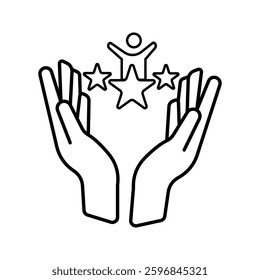 ore values of company icon with simple text. Web page for employee template design vector element. Modern design. Abstract flat icon. Star in hand