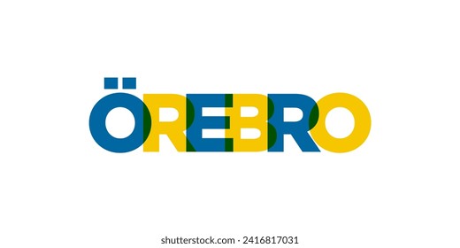 Orebro in the Sweden emblem for print and web. Design features geometric style, vector illustration with bold typography in modern font. Graphic slogan lettering isolated on white background.