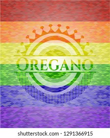 Oregano emblem on mosaic background with the colors of the LGBT flag
