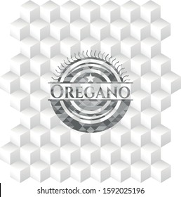 Oregano grey emblem with geometric cube white background