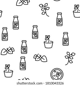 Oregano Herbal Plant Vector Seamless Pattern Thin Line Illustration