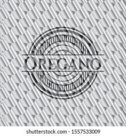 Oregano shiny silver badge. Scales pattern. Vector Illustration. Detailed.