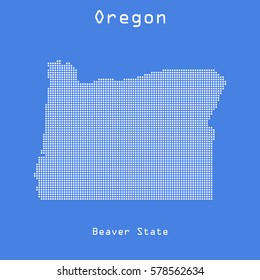 Oregon abstract dots map with name of state. Dotted style. Vector illustration