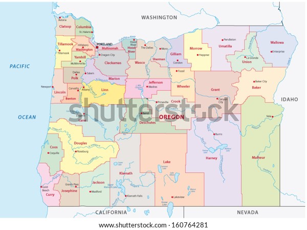 Oregon Administrative Map Stock Vector (Royalty Free) 160764281