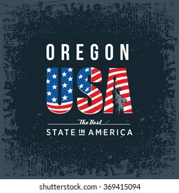 Oregon best state in America, black, vintage vector illustration