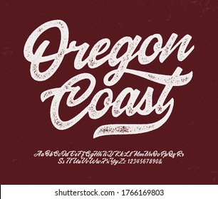 "Oregon Coast". Original Brush Script Font. Retro Typeface. Vector Illustration.