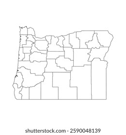 Oregon, OR - detailed political map of US state. Administrative map divided into counties. Thin blank black outline map. Vector illustration