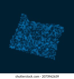 Oregon dotted glowing map. Shape of the us state with blue bright bulbs. Vector illustration.