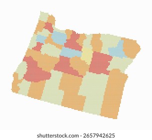 Oregon dotted map. Digital style map of the state on white background. Oregon shape with circle dots. Colored dots style. Small size circles. Vibrant vector illustration.