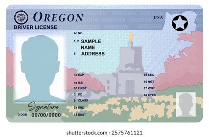 Oregon driver's license isolated on white background. Person State driver's license ID .