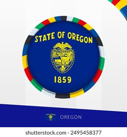 Oregon Flagge mit buntem Kreis Rand. Vektorgrafik-Symbol.