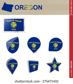 Oregon Flag Set, US state, Flag Set #275. Vector.