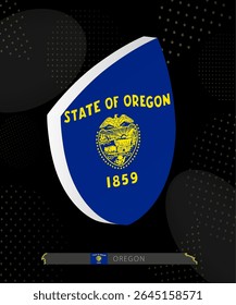 Oregon Flag Shield icon in 3D on Dark Modern Abstract Rugby Background. Perfect for sports events, heritage themes, national celebrations, and patriotic designs.