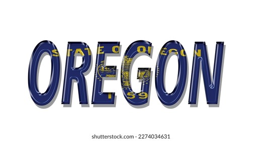 OREGON flag text font, symbol background, flag ribbon typography lettering logo label banner, 3D colorful background, vector illustration