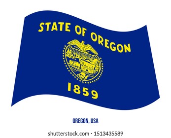 Oregon Flag Waving Vector Illustration on White Background. Flag of the United States of America.