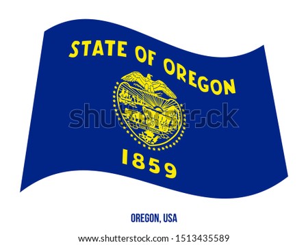 Oregon Flag Waving Vector Illustration on White Background. Flag of the United States of America.