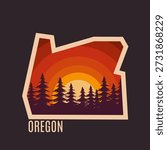 Oregon Forest with Retro Sunset Scenery Perfect for Print, Apparel, etc