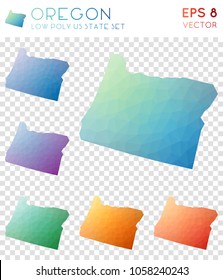 Oregon geometric polygonal maps, mosaic style US state collection. Fancy low poly style, modern design. Oregon polygonal maps for infographics or presentations.