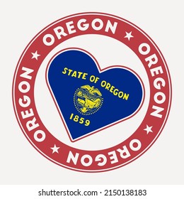 Oregon heart flag badge. From Oregon with love logo. Support the US state flag stamp. Vector illustration.