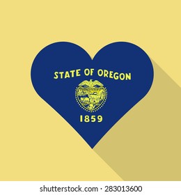 Oregon heart flag flat style with long shadow. Patriotic design. Vector EPS10