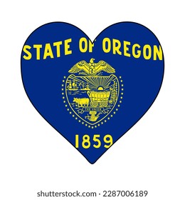 Oregon Heart Shape Flag. Love Oregon. Visit Oregon. Northern America. America. Vector Illustration Graphic Design.