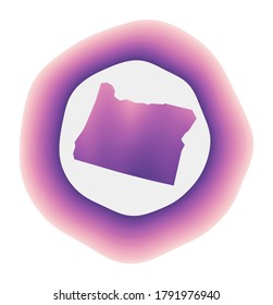 Oregon icon. Colorful gradient logo of the US state. Purple red Oregon rounded sign with map for your design. Vector illustration.