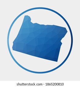 Oregon Symbol. Polygonale Karte des US-Zustands im Farbverlauf-Ring. Rund Low-Poly-Oregon-Schild. Vektorgrafik.