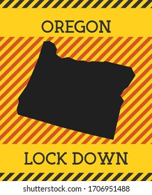 Oregon Lockdown Sign. Yellow US state pandemic danger icon. Vector illustration.