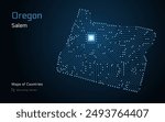 Oregon Map with a capital of Salem Shown in a Microchip Pattern. Silicon valley, E-government. United States vector maps. Microchip Series	
